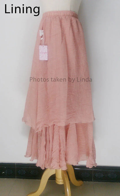 Women's Elegant High Waist Linen Maxi Skirt 2023 Summer Ladies Casual Elastic Waist 2 Layers Skirts saia feminina 20 Colors SK53