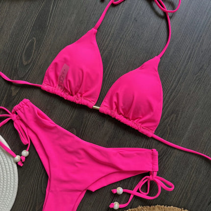 2025 New Sexy Triangle Bathing Suit for Women Brazilian Bikinis Halter Swimwear Push Up Swimsuit Metal Chain Beach Bikini Set