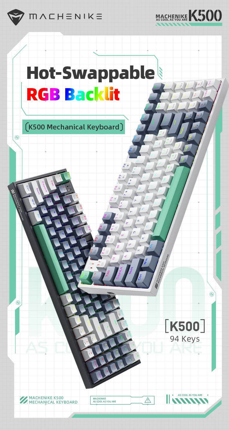Machenike K500 Mechanical Keyboard Gaming Keyboard Wired Keyboard Hot Swappable 94 Keys RGB Light Mac Windows