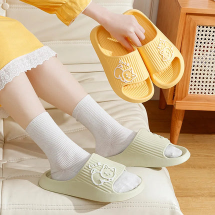 Women's Slippers Cute Kitten Summer Bathroom Non-slip Wear-resistant Cartoon Print Couple Indoor Soft Sole Comfort Home Shoes