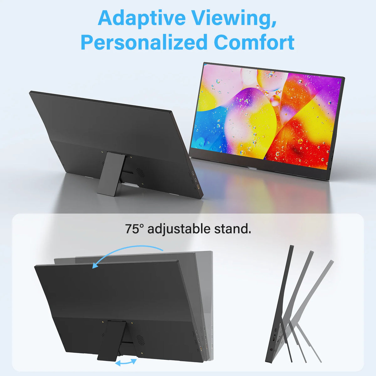 Amoudo 15.6 Inch 1920x1080P  60HZ Portable Monitor Extend Display IPS LCD Panel Penhole Stand VESA USBC Mini HDMI Mobile Display Portable Monitor