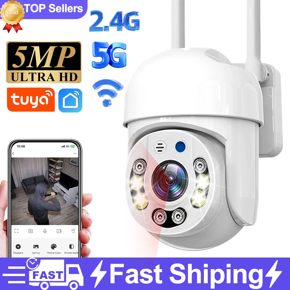 Tuya 4MP PTZ WIFI Network Camera Security Protection Outdoor IP66 Waterproof 5G Dual-band Camera Home Video Surveillance