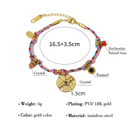 WILD & FREE Vintage Stainless Steel Charms Necklaces for Women Boho Pink Blue Rope Chains Bracelets Trendy Jewelry Sets