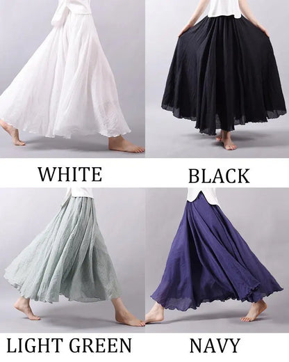 Women's Elegant High Waist Linen Maxi Skirt 2023 Summer Ladies Casual Elastic Waist 2 Layers Skirts saia feminina 20 Colors SK53