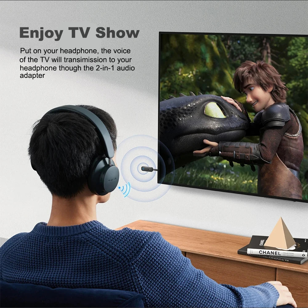 3.5mm Aux Bluetooth 5.3 Receiver Transmitter 2-in-1 Wireless Audio Adapter for TV Headset Car Radio Flight Mp3 Player Speaker