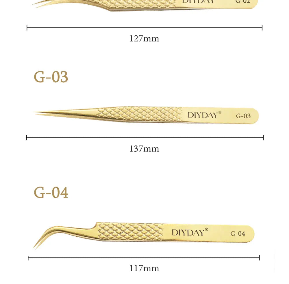 DIYDAY Anti-slip Eyelash Extension Tweezers Stainless Steel Fiber Tip Lashes Precision Tweezer for Makeup Tools