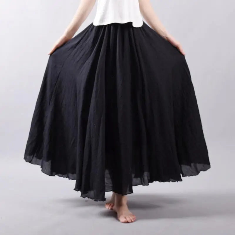 Women's Elegant High Waist Linen Maxi Skirt 2023 Summer Ladies Casual Elastic Waist 2 Layers Skirts saia feminina 20 Colors SK53