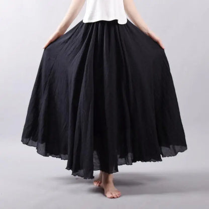 Women's Elegant High Waist Linen Maxi Skirt 2023 Summer Ladies Casual Elastic Waist 2 Layers Skirts saia feminina 20 Colors SK53