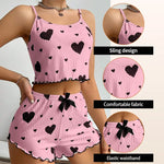 Women's Pajamas Set Sleepwear 2 PCS Short Tank Tops And Shorts S M L White Ventilate Soft Casual Love Printing