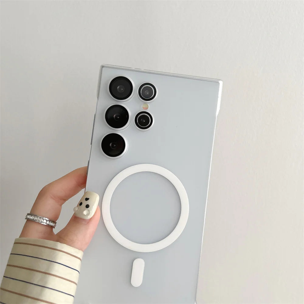 Ultra Slim For Magsafe Clear Frameless Phone Case For Samsung S24 Plus S22 S23 Ultra Magnetic Wireless Charging Borderless Cover