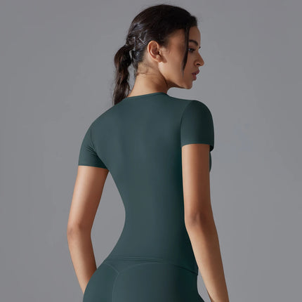 Women Running Sports T Shirt Summer Short Sleeve Round Neck Breathable Stretchy GYM Yoga Slim Fitness Active Top Tee