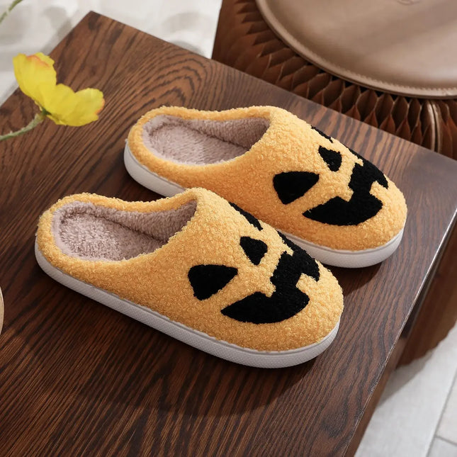 Warm Plush Slippers Women's Winter Halloween Black Spider Web Home Cotten Slippers Flip Men Indoor Floor Slippers Party Gifts