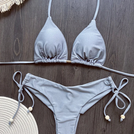 2025 New Sexy Triangle Bathing Suit for Women Brazilian Bikinis Halter Swimwear Push Up Swimsuit Metal Chain Beach Bikini Set