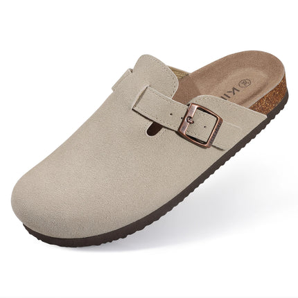 Comwarm Fashion Women's Suede Mules Slippers Men Clogs Cork Insole Sandals With Arch Support Outdoor Beach Slides Home Shoes