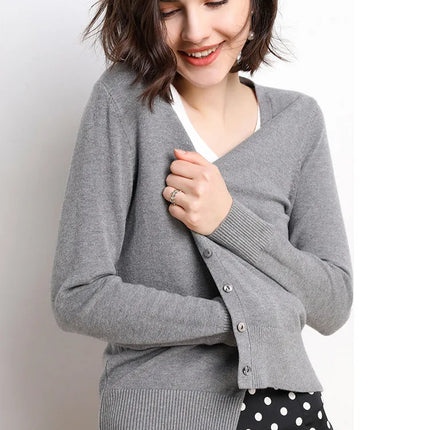 Women Cardigans Autumn Winter 2023 Single Breasted V-neck Knitted Sweater Fashion Short Knitwear Solid Jumpers