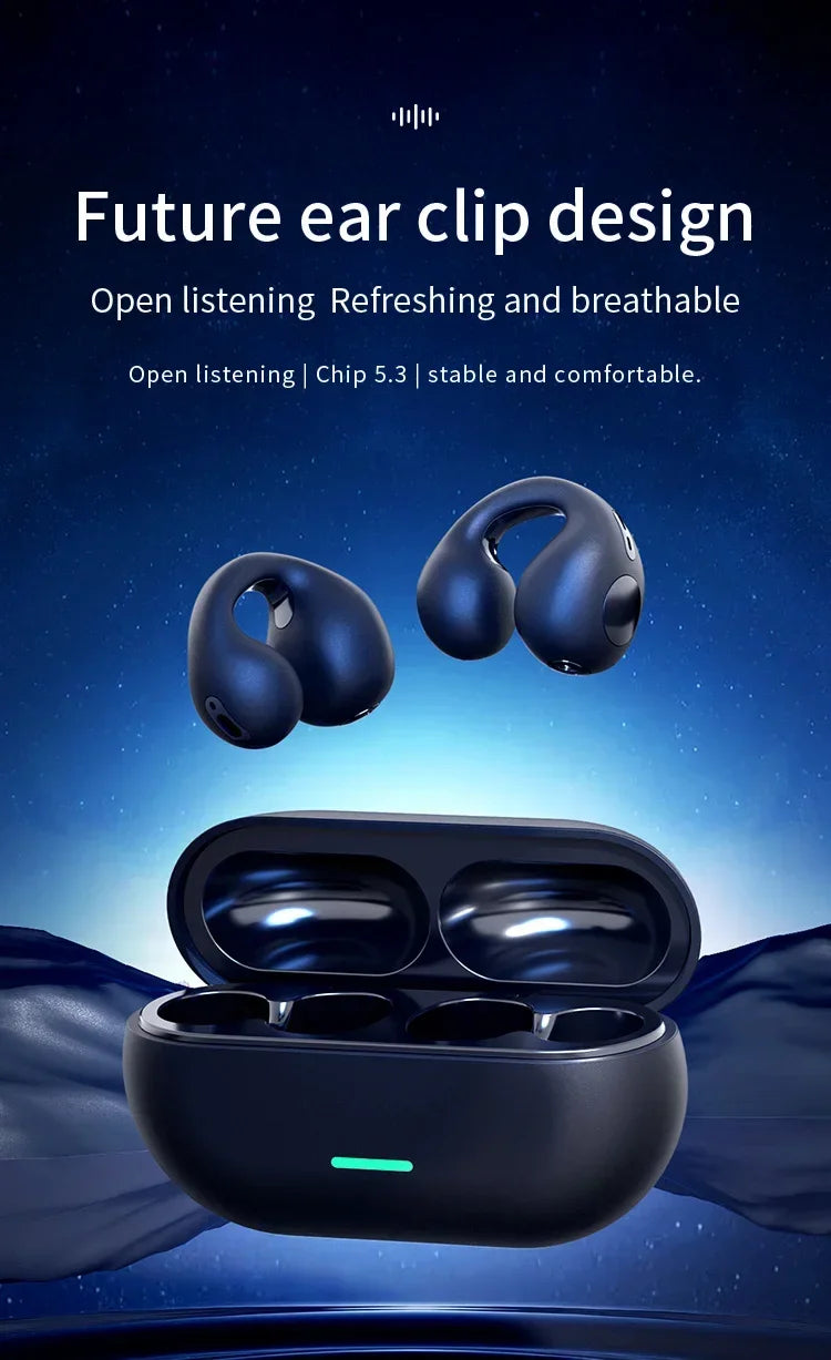 T75 Sport Bone-Conduction Bluetooth 5.3 Earphones HiFi Sound Wireless Headphones Earclip Waterproof Open Ear Headset Earring