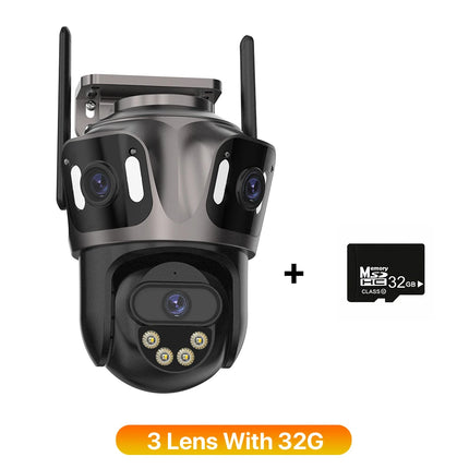 Three Screen WIFI IP Camera Outdoor 4K Dual Lens PTZ Camera Ai Human Detection IP66 Waterproof CCTV Video Security Camera iCsee