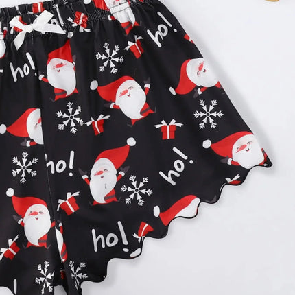 Women's 2pcs Cute Soft Comfy  Christmas Sexy Sleepwear  Santa Print Sleeveless  Cami Top & Shorts Homewear Pajama Set Loungewear