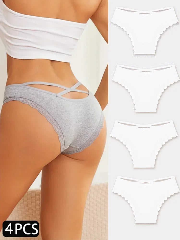 4PCS Women's Cotton Briefs Sexy Female Underpants Elasticity Comfortable Underwear Panties Lingerie S-XL  Solid Color Intimate