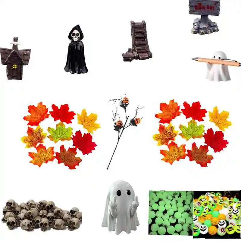 Halloween Decoration Maple Leave Ghost Desktop Ornaments Mini Skull Luminous Horror Eyeball Halloween Party Favors Home Decor