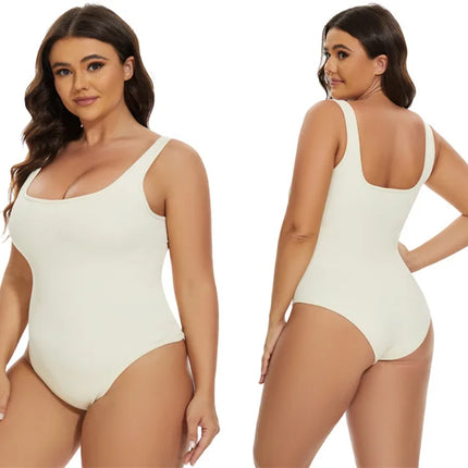 GUUDIA Ribbed Tummy Jumpsuit Daily Shaper Bodysuits Light Control Compress Tummy Control Open Crotch Shapewear Suits Open Crotch