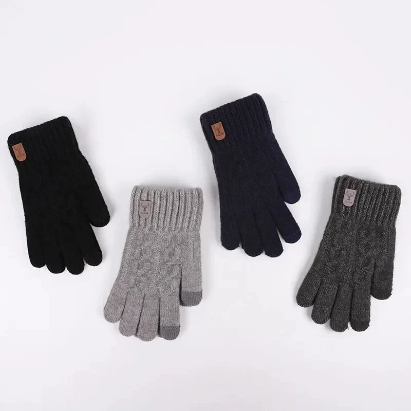 new men's warm gloves winter touch screen plus fleece gloves cold warm wool knitted gloves