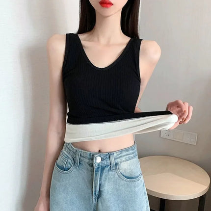Camisole Warm Sling Vest Top Bottoming Cloth Winter Velvet Thickened Undershirt Women Solid Color Slim Cozy Thermal Underwear