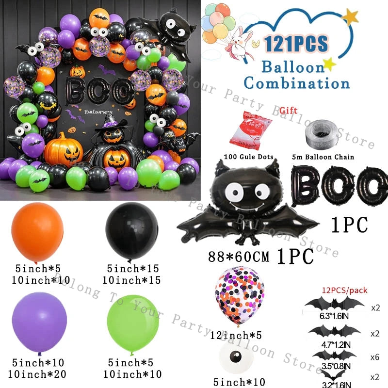 Halloween Balloons Garland Arch Eye Ballon with Bats Pumpkin Purple Orange Black Ballon for Birthday Party Halloween Decorations