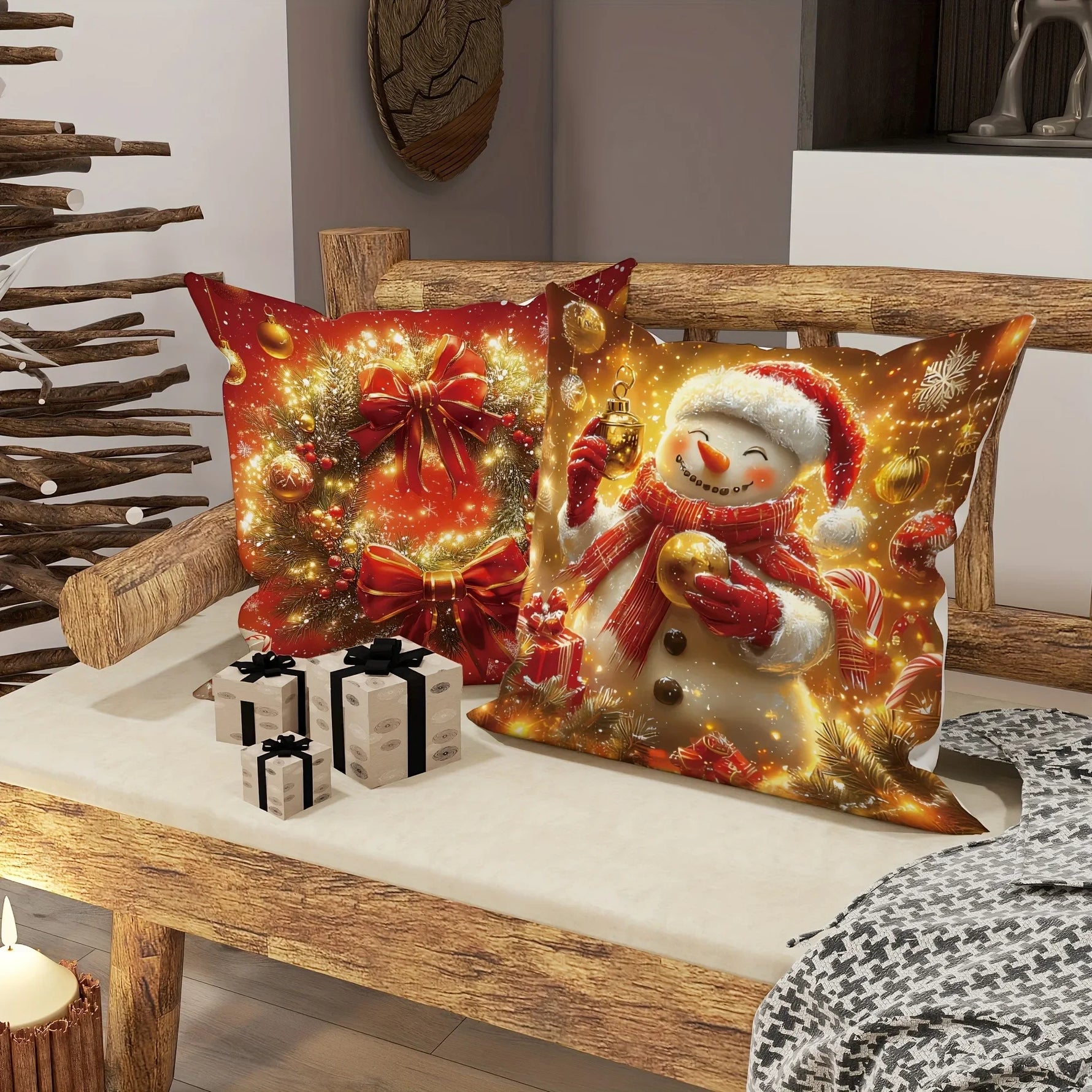 Christmas decoration pillowcase Santa Claus carriage Snowman garland pattern suitable for home room sofa cushion cover