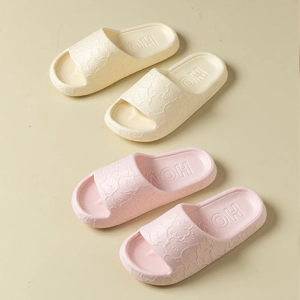 Women's Slippers Summer Cartoon Bear Printting Indoor Comfortable Soft Sole Slides Slip-on Bathroom EVA Flat Heel Fashion Shoes