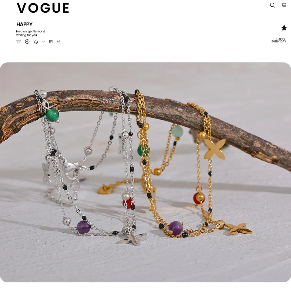 Yhpup Colorful Natural Stone Bead Flower Chain Stainless Steel Beach Anklet for Women Exquisite Summer Jewelry Bijoux Femme