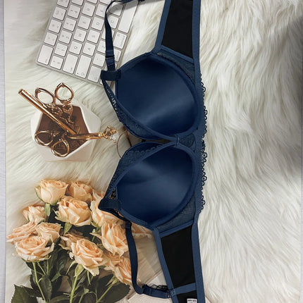 Pu leather fabric women's underwear with underwire pull-up thin mold cup sexy bra