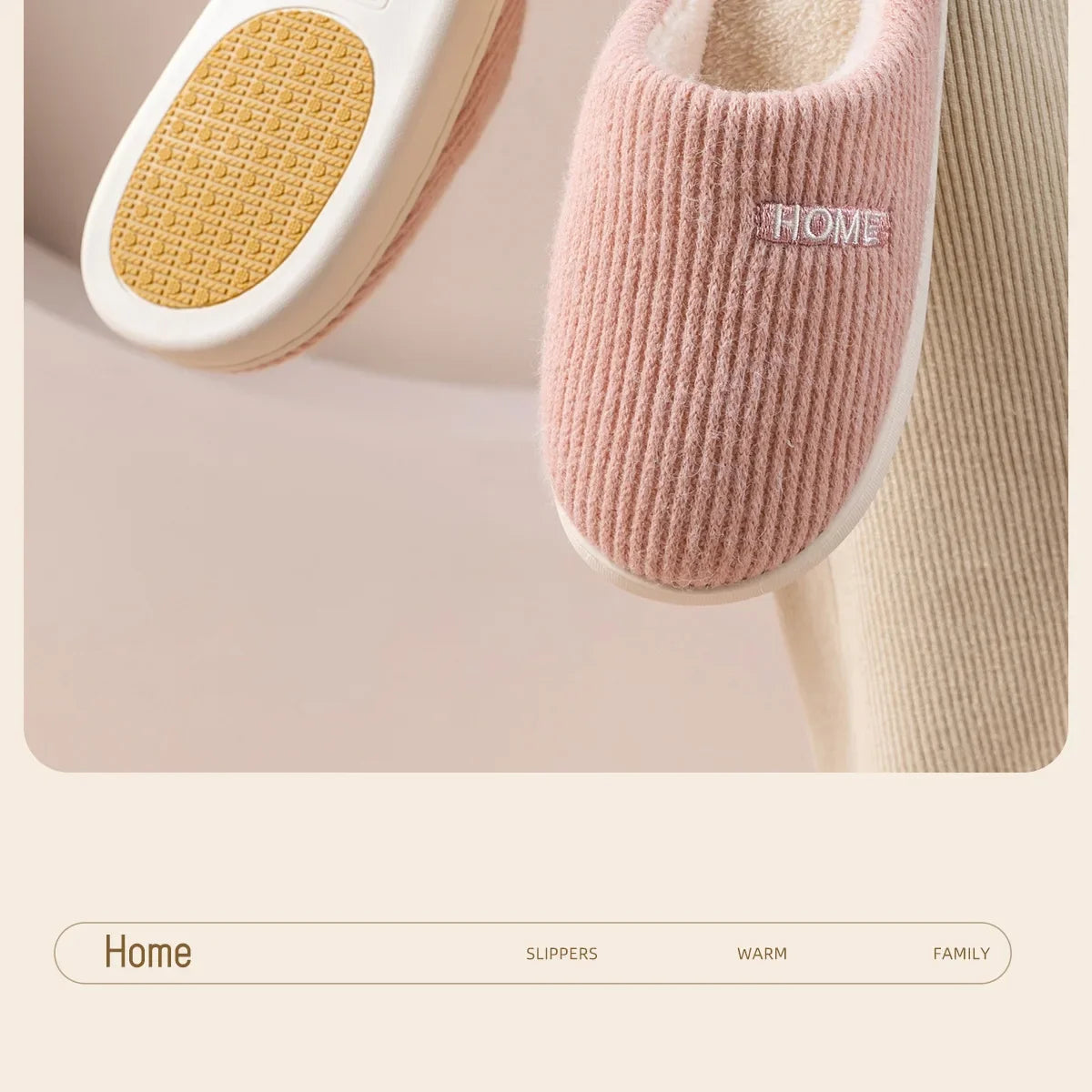 House Fuzzy Slipper Women Striped Winter Warm Fur Plush Non Slip Grip Indoor Lazy Soft Female Thermal Home Shoe Flat Male Men