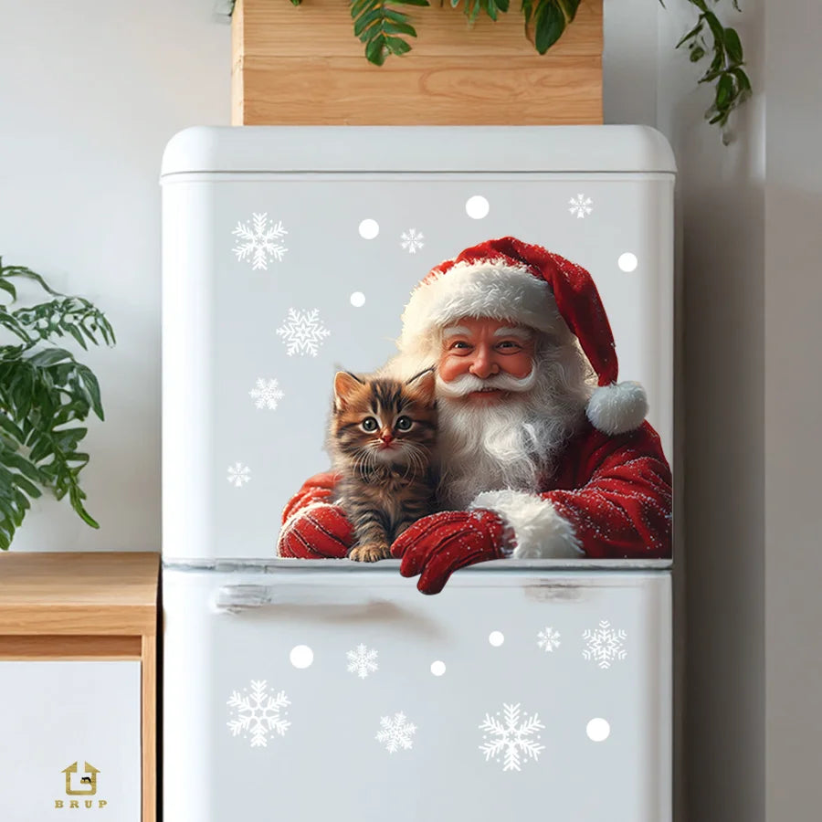 1PC Santa Claus and Snowflake Window Glass Stickers Decoration Static Cling No Residue for Bedroom Living Room Christmas Decor