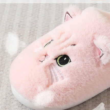 Cute Cat Slippers Fluffy Furry Women Home Platform Slippers Men Winter Plush Slides Indoor Fuzzy Slippers Lovely Cotton Shoes