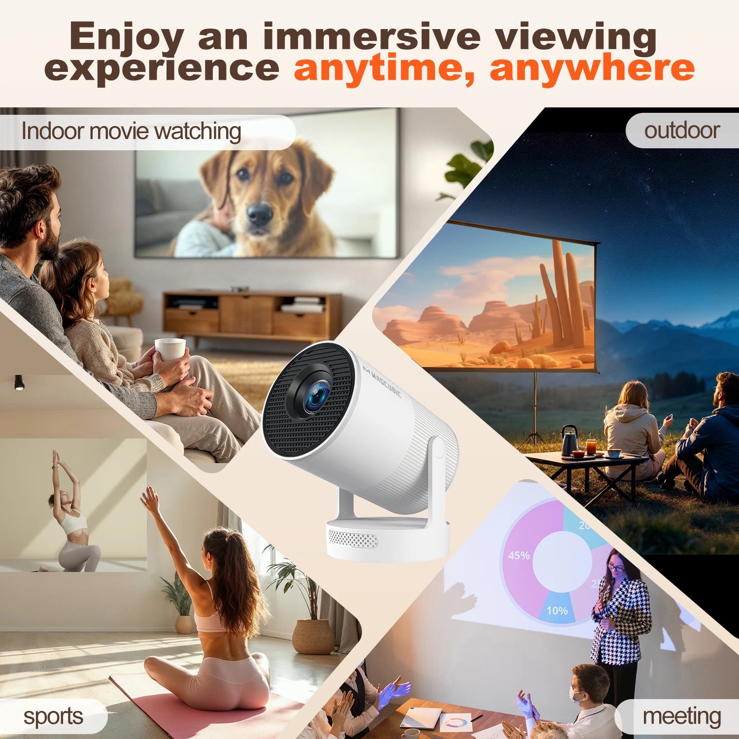 Magcubic HY300 Ultra Portable Projector with Speaker Electronic Focus 4K 300ANSI