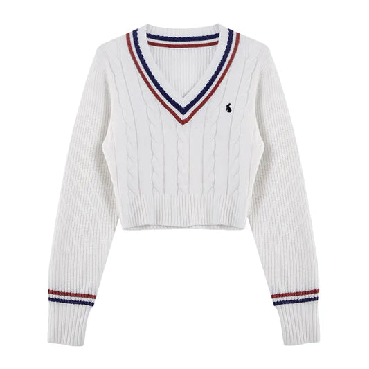 YuooMuoo Korean Fashion Sweaters Women Autumn V-neck Y2K Cartoon Embroidery Knitted Tops Winter Soft Basic Long Sleeve Pullovers