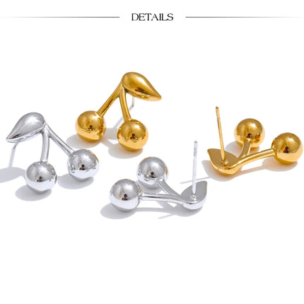 Yhpup 316L Stainless Steel Metal Chic Cherry Golden Stud Earrings Water Resistant Charm Fashion Jewelry 18K PVD Plated Wholesale
