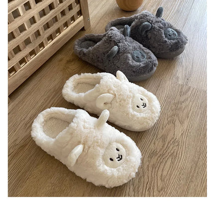 Women Home Fluffy Slippers Platform Anti Slip Comfortable Warm Shoes Cute Sheep Outdoor Couple Slippers Women Men Ladies Shoes