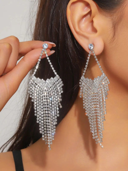 2PCS Full Diamond Party Earrings Wedding Blingbling Banquet Exaggerated Earrings