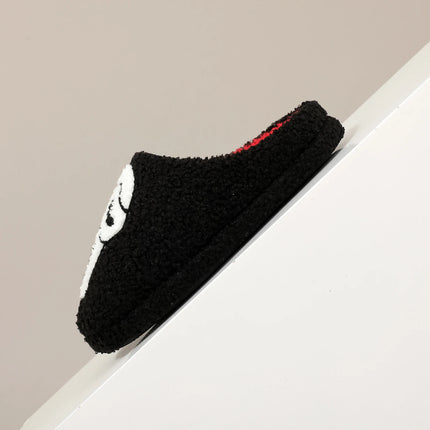 A Pair of Black Skull Horror Embroider Pattern Plush Home Soft-Soled Comfortable Furry Slippers Cute Warm Non-Slip Indoor Slippers for Men and Women Can Wear Lightweight Silent Comfortable Shoes, the First Choice for Hallowee