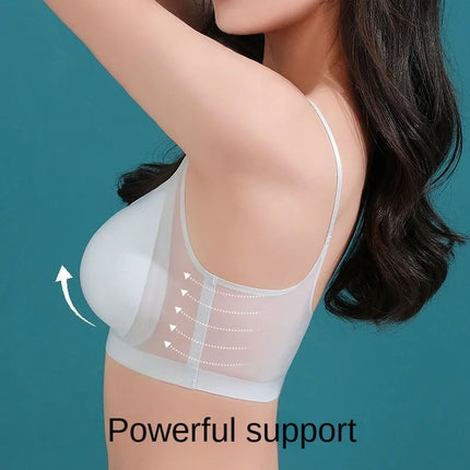 Ultra Thin Ice Silk Seamless Underwear Women Plus Size Sexy Top Soft Breathable Wireless Solid Lingerie Gathered Padded Bra