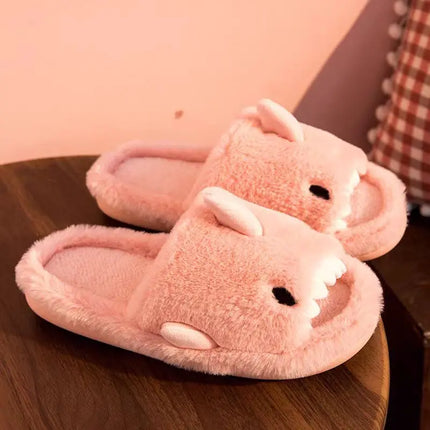 Comwarm Autumn And Winter Cartoon Shark Wool Slippers For Women Soft Home Men's Indoor Household Open Toe Plush Cotton Slippers