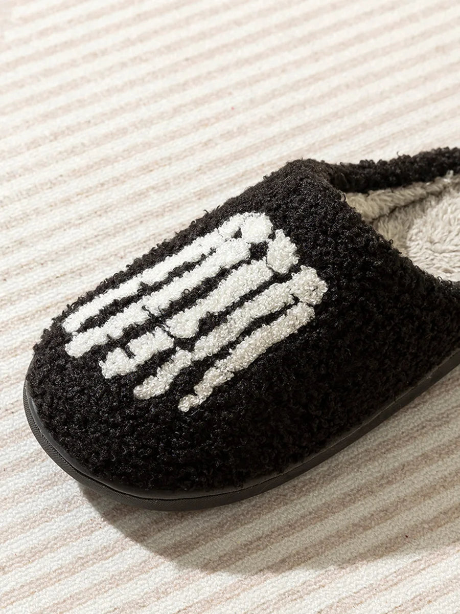 Fashion Halloween Slippers Indoor Warm Winter Cute Skull Toes Funny Women Slipper Soft Sole Anti-slip Home Plush Shoes for Gift