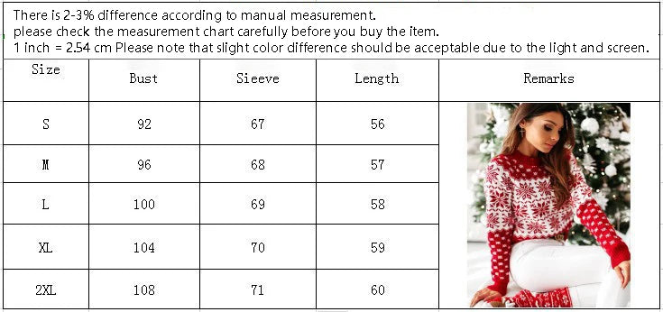 Women Sweater Christmas Snowflake Knitted Long Sleeve O Neck Ladies Jumper Fashion Casual Winter Autumn Printed Pullover Clothes
