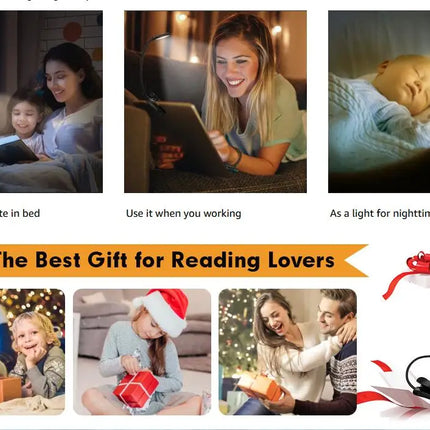 7 LED Book Light USB Rechargeable Reading Light 3-Level Warm Cool White Daylight Portable Flexible Easy Clip Night Reading Lamp