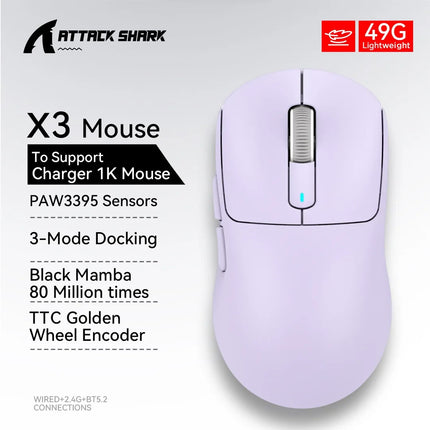 Attack Shark X3orX3Pro  PixArt 1K/4K lightweight，3-mode macro wireless gaming mouse,26K DPI PAW3395,suitable for laptop/Win/Mac