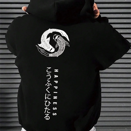 Japanese Cartoon Printing Men Hoody O-Neck All Match Loose Sweatshirt Fashion Fleece Basic Daily Hoodie Autumn Novelty Clothes