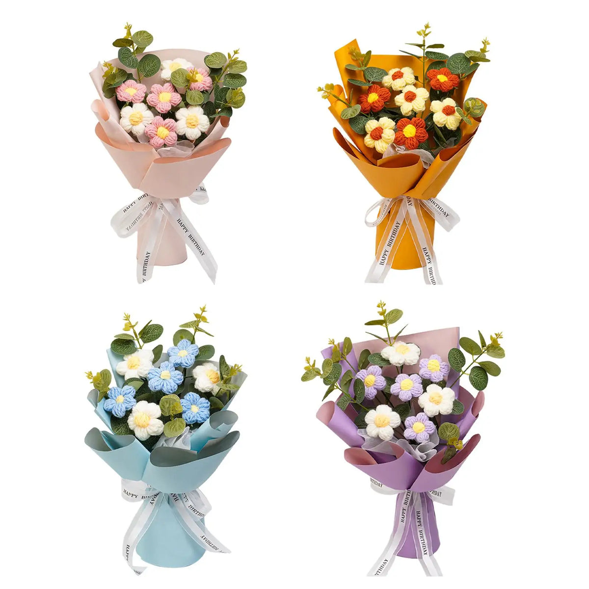 Crochet Flower Bouquet Mother's Day Decoration Spring Knitted Flowers for Girl Friend Valentine's Day Party Desktop Festival