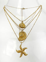 Peri'sbox Minimalist Starfish Stripe Conch Scallop Shaped Pendant Necklace for Women Waterproof Trend Jewelry Summer Beach Party